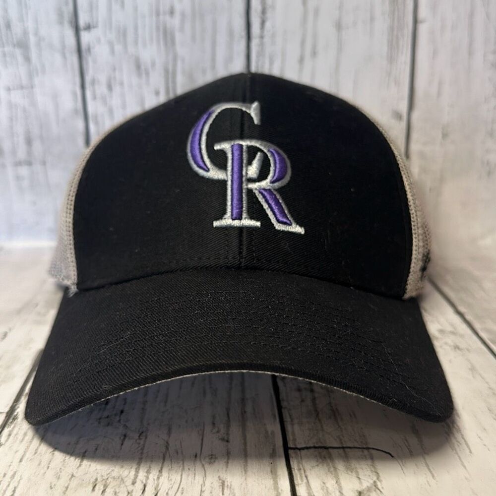 47 Black/White Colorado Rockies Primary Logo Trucker Snapback Hat